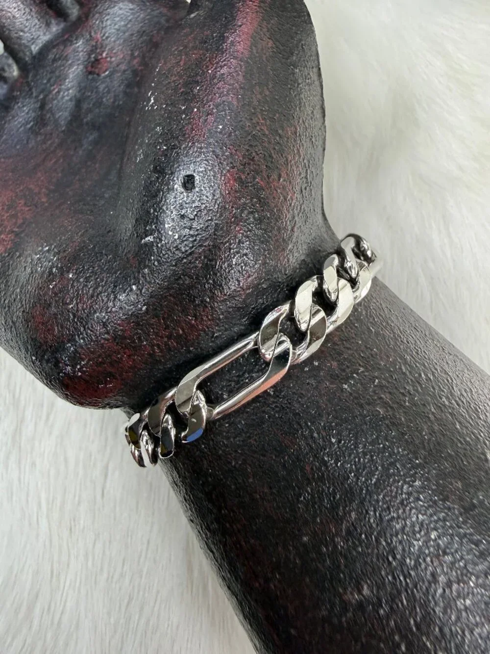 Vintage Silver Tone Figaro Chain Bracelet 6.75